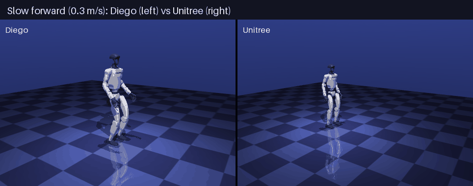 Walking slowly: Diego's policy vs Unitree's